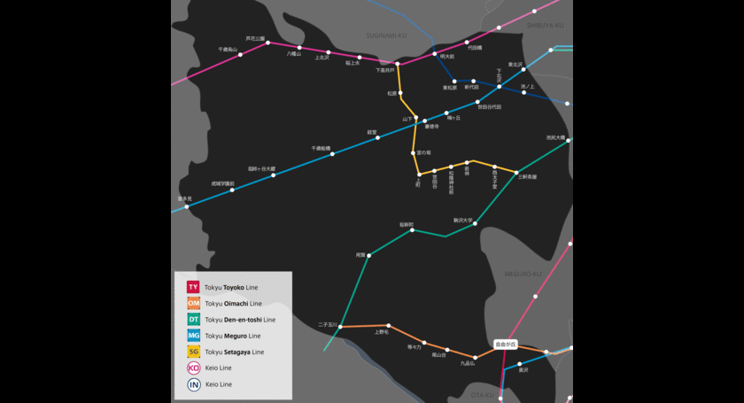 世田谷区の路線図